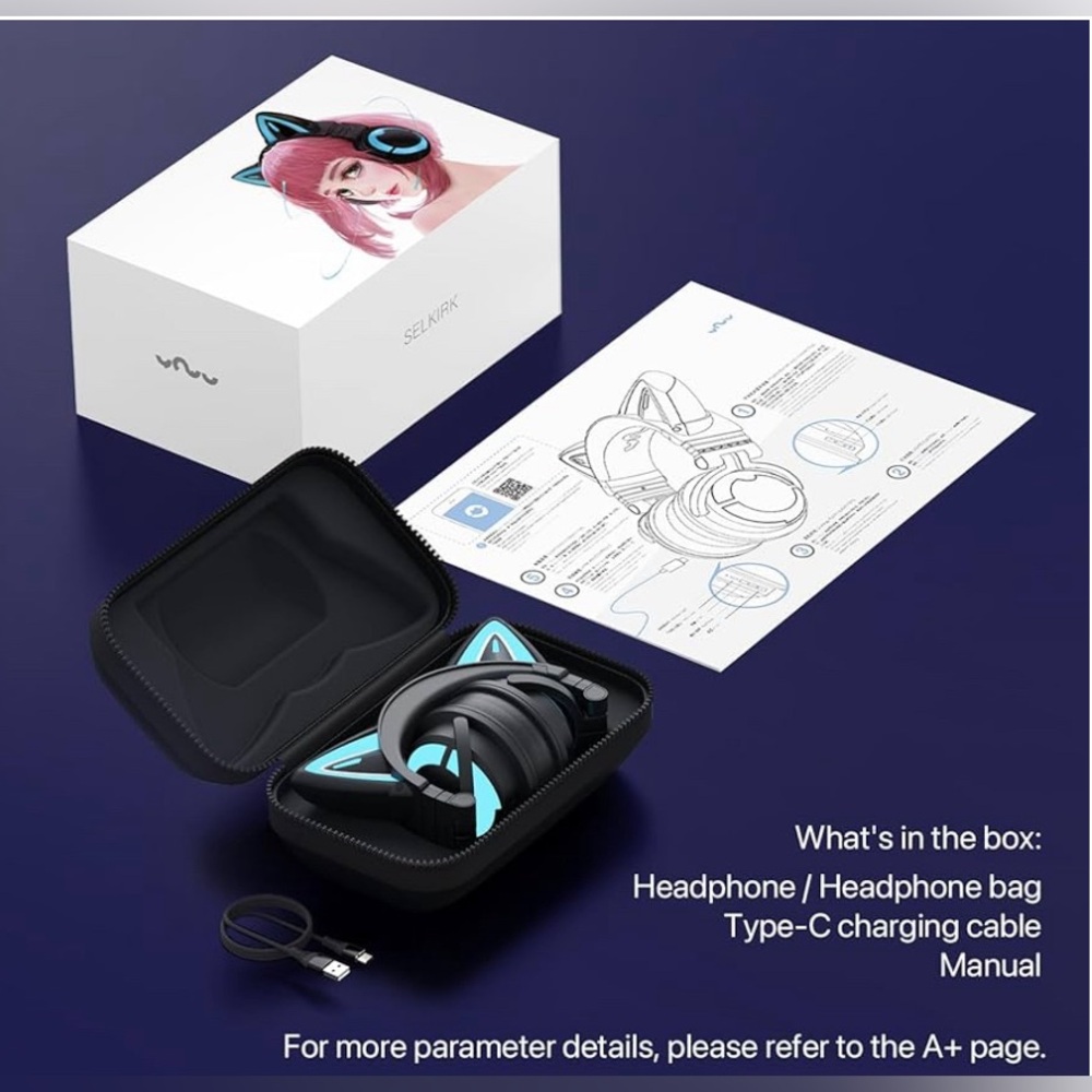 YOWU RGB Cat Ear Headphone 3G Wireless 5.0 Foldable Gaming Headset